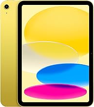 Yellow Apple iPad with a vibrant display featuring colorful circles on the screen, shown from both the front and back.